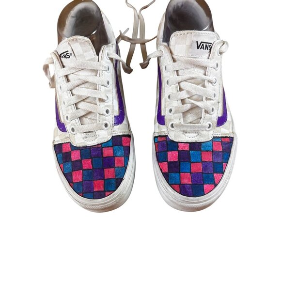 Vans Off the Wall Size 7 Checkered Design Canvas Shoes Pink Blue Purple Tennis - Picture 5 of 14